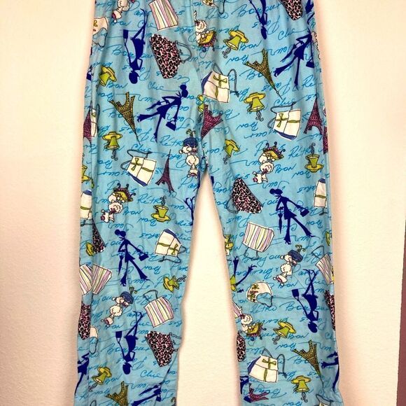 Parisian Shopping Trip flannel pj bottoms w/ Eiffel Tower, purses,French phrases - Picture 5 of 14